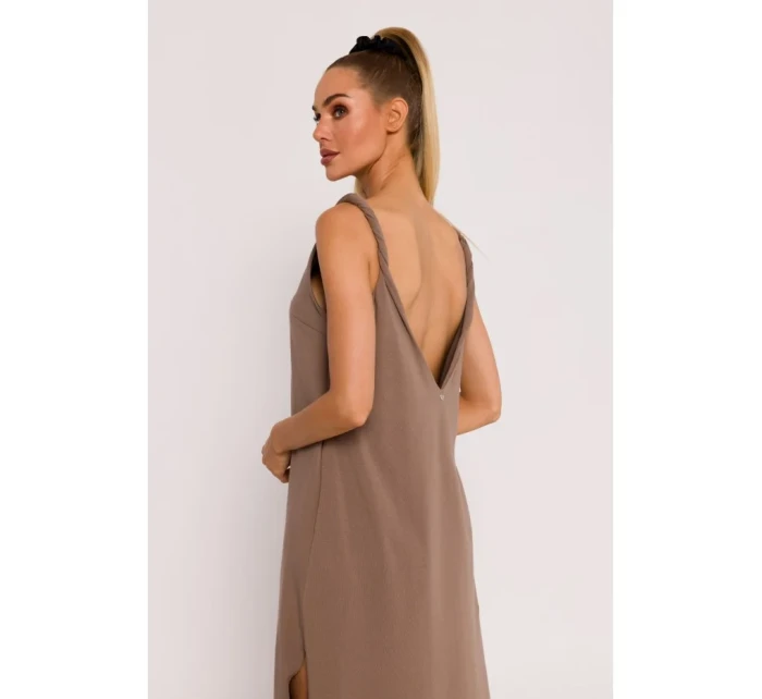 M791 Maxi šaty s hlubokým výstřihem do V - kakao