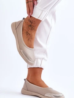 Kožené dámské prolamované baleríny Béžová Lucy