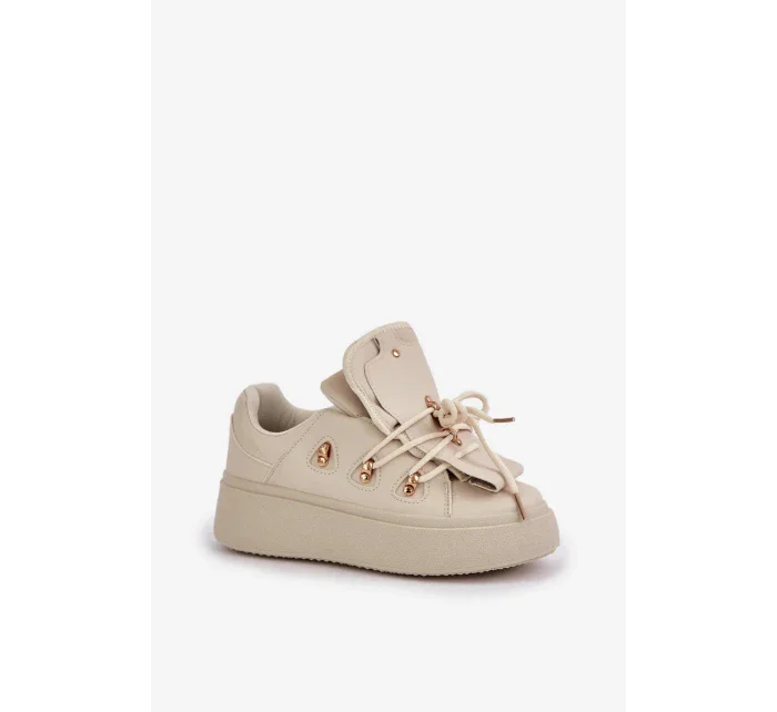 Sneakersy Damskie Na Platformie Beżowe Dolistana Sneakersy Damskie Na Platformie Beżowe Dolistana