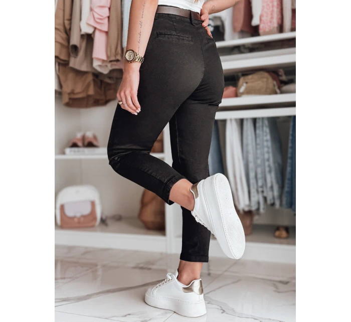 Dámské kalhoty slim fit s páskem TAIRONIK black FashionStreet UY2544