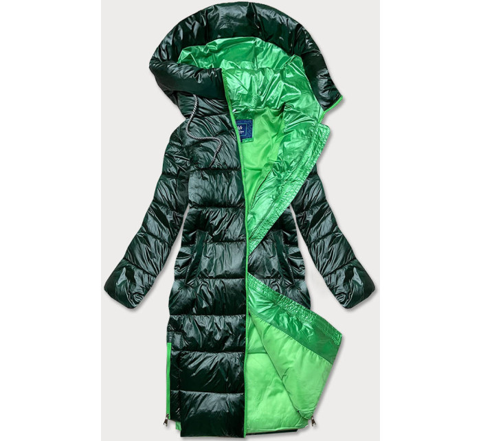 Dlouhá zelená dámská zimní bunda s kontrastní podšívkou (j9-063)