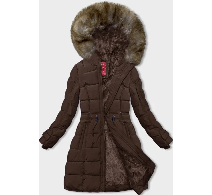 Hnědá dámská zimní bunda s kožešinovou podšívkou model 21246507 - LHD