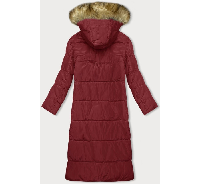 Červená dlouhá zimní bunda s kapucí (V726)