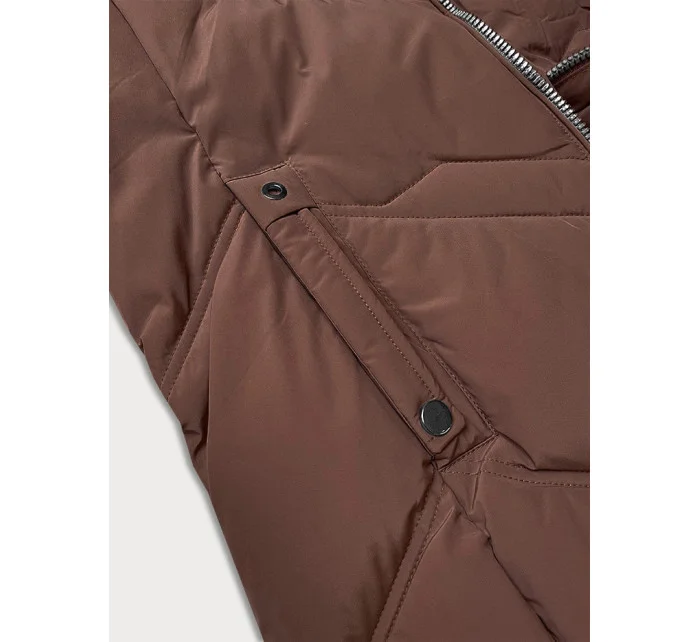 Dámská zimní plus size bunda v čokoládové barvě s kapucí model 21248349 - S'WEST