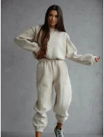 Béžový dámský bavlněný teplákový komplet s krátkou mikinou model 20905684 - Moon