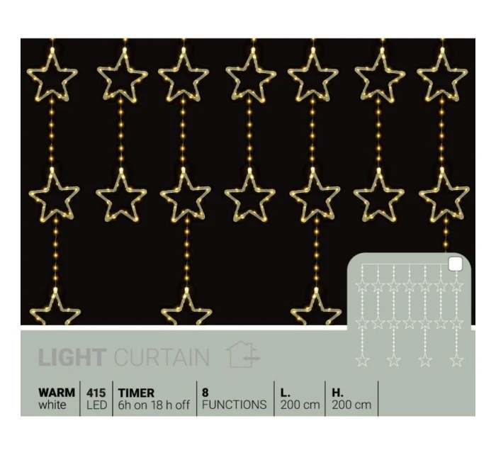 Vánoční stromek světla závěs 200x200 CM 415LED WHITE STARS