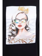Halenka s grafikou dívky ve 3D brýlích černá Halenka s grafikou dívky ve 3D brýlích černá
