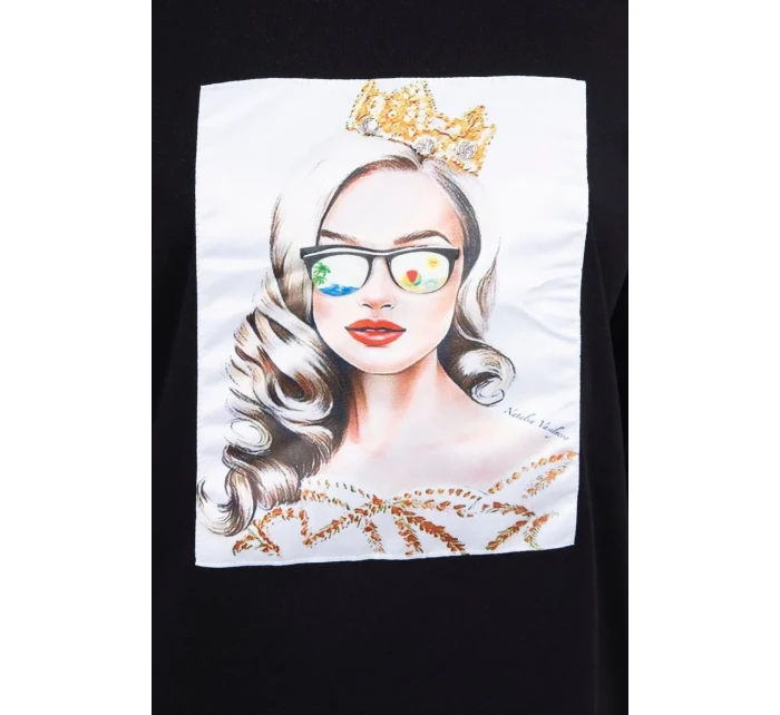 Halenka s grafikou dívky ve 3D brýlích černá Halenka s grafikou dívky ve 3D brýlích černá