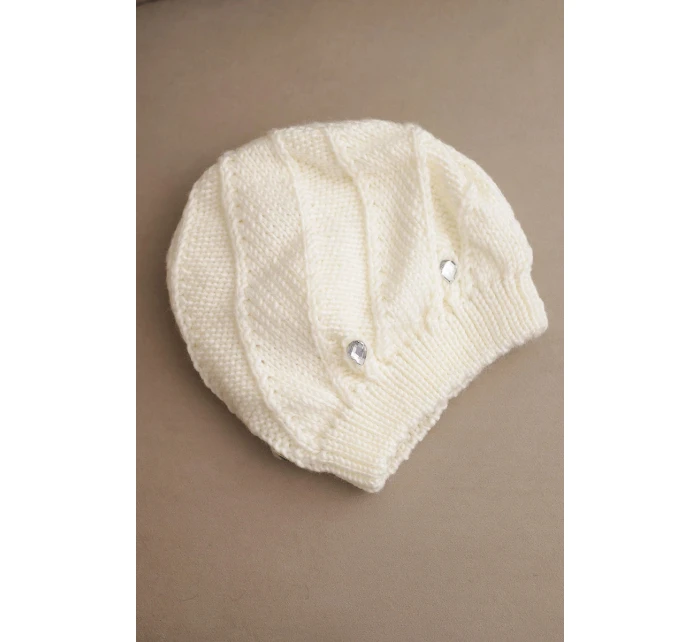 Dámská zimní čepice vlněná s ozdobnými krystalky K461 ecru