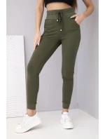 Dámské teplákové kalhoty s vysokým pasem a šňůrkou khaki Dámské teplákové kalhoty s vysokým pasem a šňůrkou khaki
