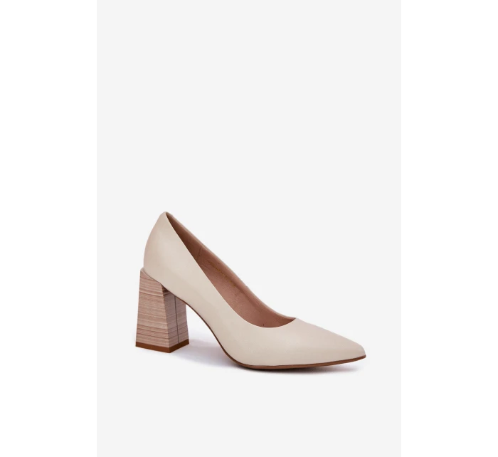 Kožené lodičky na podpatku béžové model 21697010 - EVENTO