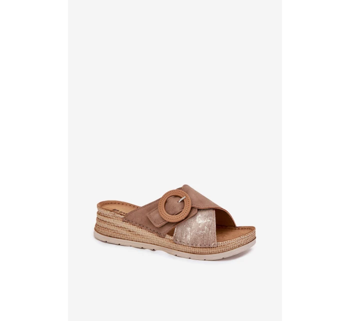 Dámské Klapky Na Platformě S Ozdobnou Přezkou Hnědé Inblu RV000012