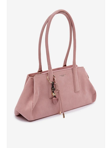 Eko semišová kabelka s přívěskem Růžová model 22111612 - Flora&Co