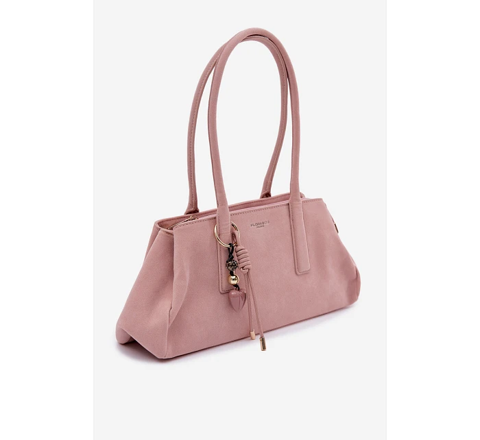 Eko semišová kabelka s přívěskem Růžová model 22111612 - Flora&Co
