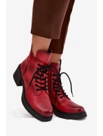Kožené dámské boty Vinceza – červené, zateplené, na širokém podpatku Kožené dámské boty Vinceza – červené, zateplené, na širokém podpatku