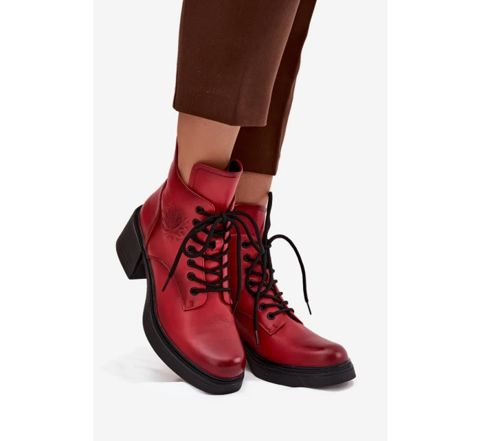 Kožené dámské boty Vinceza – červené, zateplené, na širokém podpatku Kožené dámské boty Vinceza – červené, zateplené, na širokém podpatku