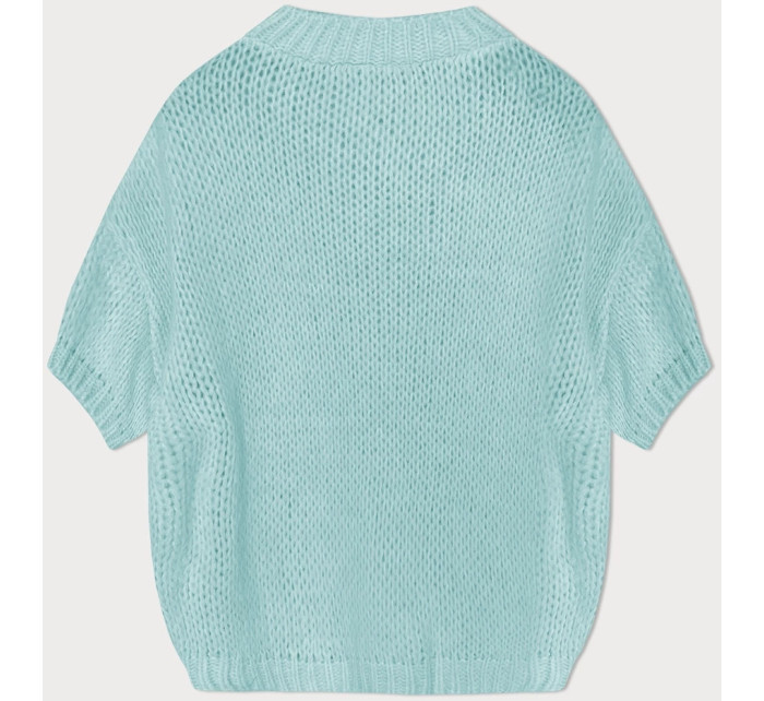 Volný dámský svetr v barvě ecru s krátkými rukávy (760ART)