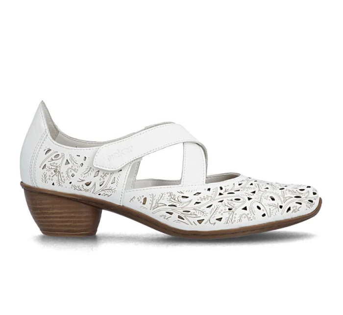 Dámské kožené polobotky na podpatku bílé Rieker 43773-80 Dámské kožené polobotky na podpatku bílé Rieker 43773-80