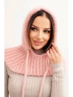 Dámská čepice s kapucí z jemným pletením s tkaničkami pudrově růžová Dámská čepice s kapucí z jemným pletením s tkaničkami pudrově růžová