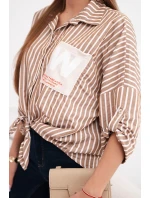 Dámská bavlněná košile s pruhy a zavazováním camelová