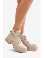 Dámské Kožené Kotníkové Boty S  Svrškem Béžové model 21677153 - Zazoo