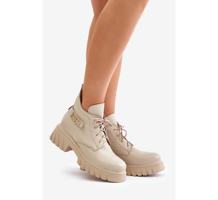 Dámské Kožené Kotníkové Boty S  Svrškem Béžové model 21677153 - Zazoo