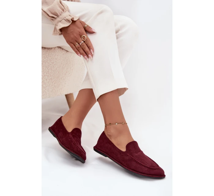 Dámské mokasíny z eko semiše ploché bordové model 21710856 - Boto Dámské mokasíny z eko semiše ploché bordové model 21710856 - Boto