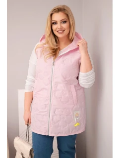 Dámská vesta Plus Size s kapucí a květinovým prošíváním cukrová růžová