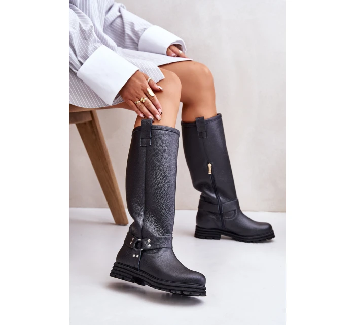 Kožené dámské holínky nad kolena černé Lewski 3615 Kožené dámské holínky nad kolena černé Lewski 3615