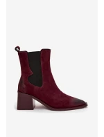 Dámské kožené semišové kotníkové boty na podpatku – bordó Artiker, zateplené Dámské kožené semišové kotníkové boty na podpatku – bordó Artiker, zateplené