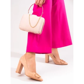 Výborné dámské  lodičky hnědé na širokém podpatku