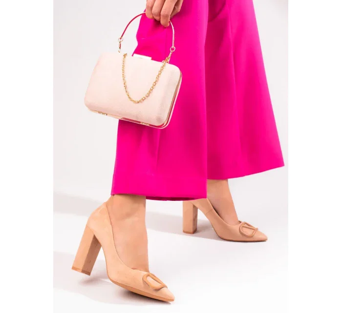 Výborné dámské  lodičky hnědé na širokém podpatku