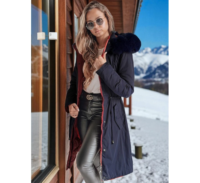 Dámská zimní bunda oboustranná s kapucí tmavě modrá model 21980554 - Dstreet