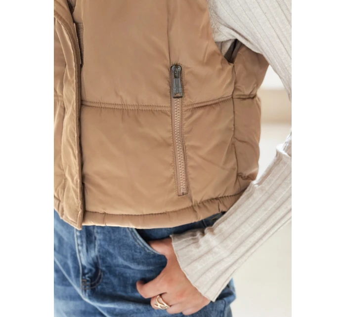 Dámská prošívaná tmavě béžová vesta FashionStreet TY5196