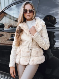Dámská kožená bunda ramones s kožešinou krémová FashionStreet TY5275