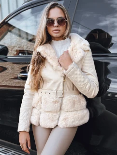 Dámská kožená bunda ramones s kožešinou krémová FashionStreet TY5275