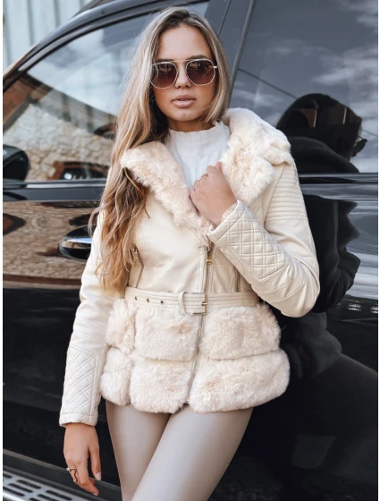 Dámská kožená bunda ramones s kožešinou krémová FashionStreet TY5275 Dámská kožená bunda ramones s kožešinou krémová FashionStreet TY5275