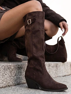 Dámské kovbojské kozačky s přezkou na podpatku, hnědé, FashionStreet ZY1496