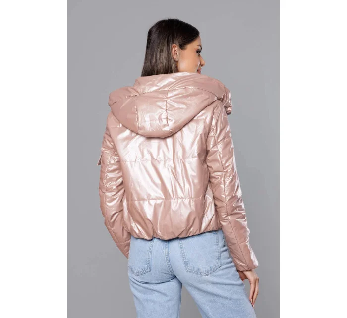 Krátká dámská bunda v perleťově růžové barvě (B8138-51) Krátká dámská bunda v perleťově růžové barvě (B8138-51)