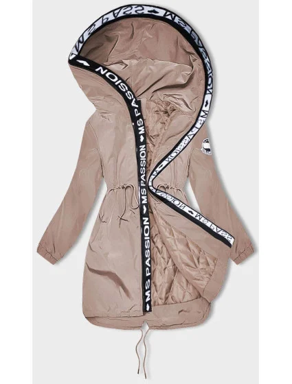 Tenká béžová dámská bunda s ozdobnou lemovkou model 18319662 - Miss TiTi Tenká béžová dámská bunda s ozdobnou lemovkou model 18319662 - Miss TiTi