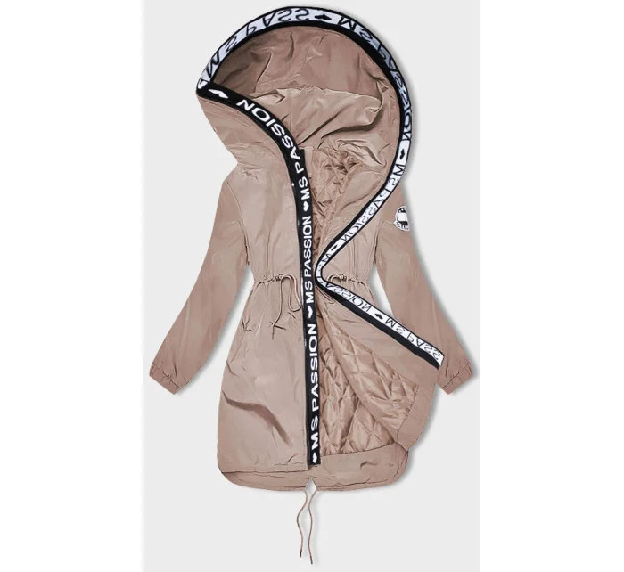 Tenká béžová dámská bunda s ozdobnou lemovkou model 18319662 - Miss TiTi Tenká béžová dámská bunda s ozdobnou lemovkou model 18319662 - Miss TiTi