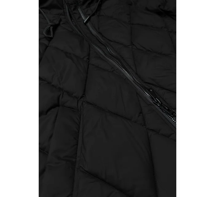 Černá dlouhá dámská zimní bunda s kapucí Libland (7832)