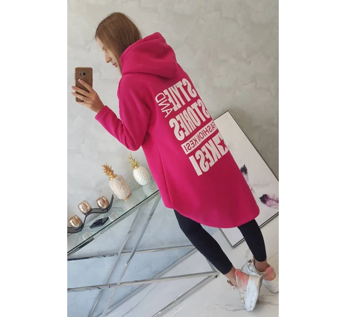 Zateplená mikina s dlouhými zády a kapucí fuchsiová