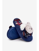 Dětské pantofle na tlusté podrážce s medvídkem modré Dasca