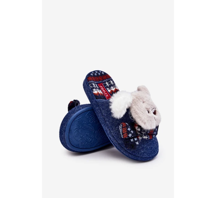 Dětské pantofle na tlusté podrážce s medvídkem modré Dasca