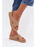 Zdobené dámské sandály na platformě z eko kůže Béžové model 21954702 - Boto