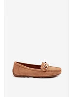 Dámské mokasíny se zlatým řetízkem a imitací semiše Camel Amaretto Dámské mokasíny se zlatým řetízkem a imitací semiše Camel Amaretto