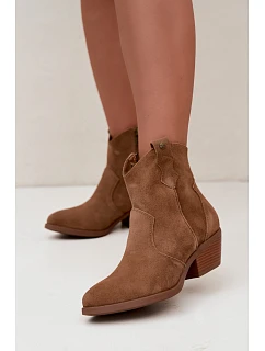 Dámské kožené kotníkové boty na podpatku Big Star model 22349472 Camel - Big Star Shoes