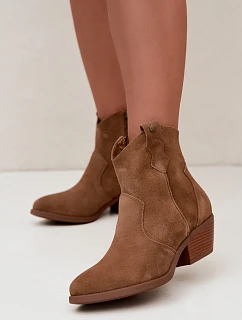 Dámské kožené kotníkové boty na podpatku Big Star model 22349472 Camel - Big Star Shoes