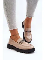 Dámské lakované mokasíny na plochém podpatku, béžová Ezoma